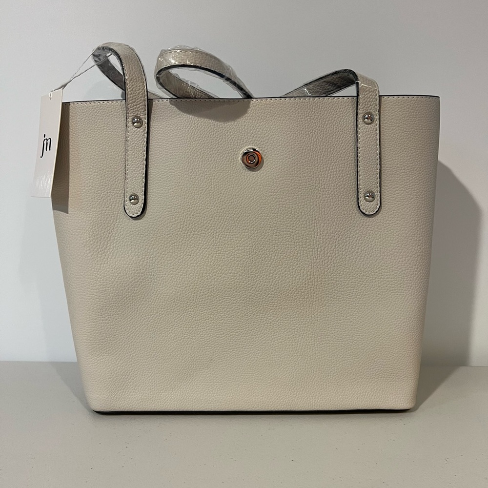 Jessica Moore Luxe Handbag Tote Purse Cool Beige Closure NWT